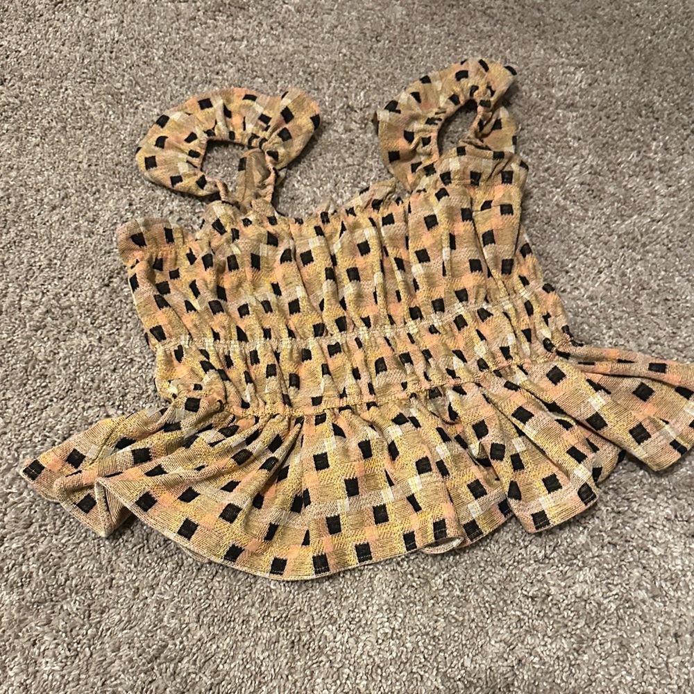Eva Franco Black and Tan Checkered Blouse
